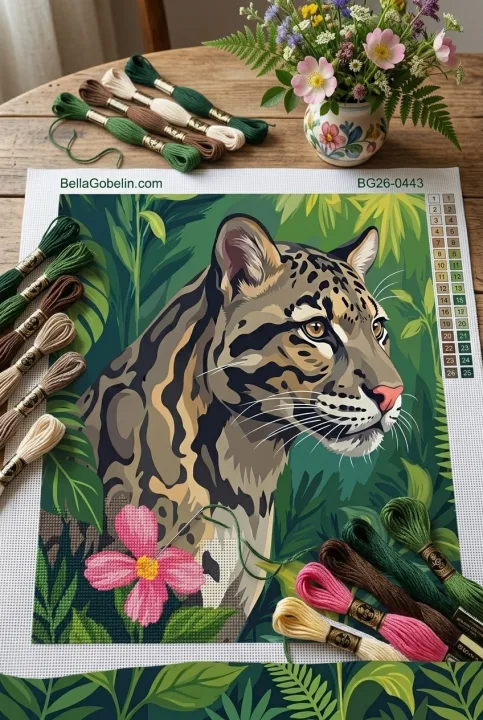 Nebliger Panther im Dschungel-Gobelin