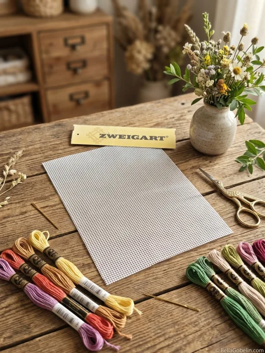 Weißer Zweigart Stramin 44/100 (normale Leinwand) - 15x20 cm