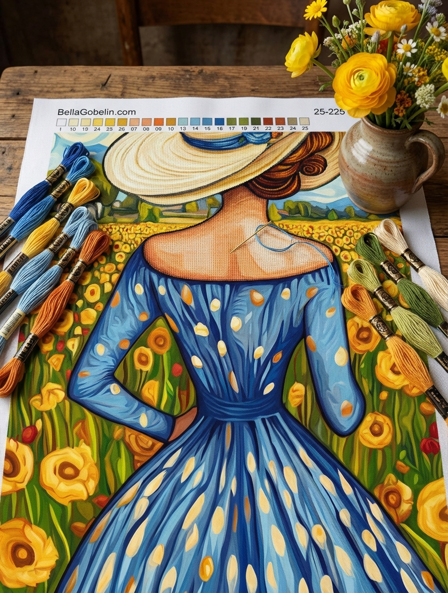 Dame auf der Blumenwiese