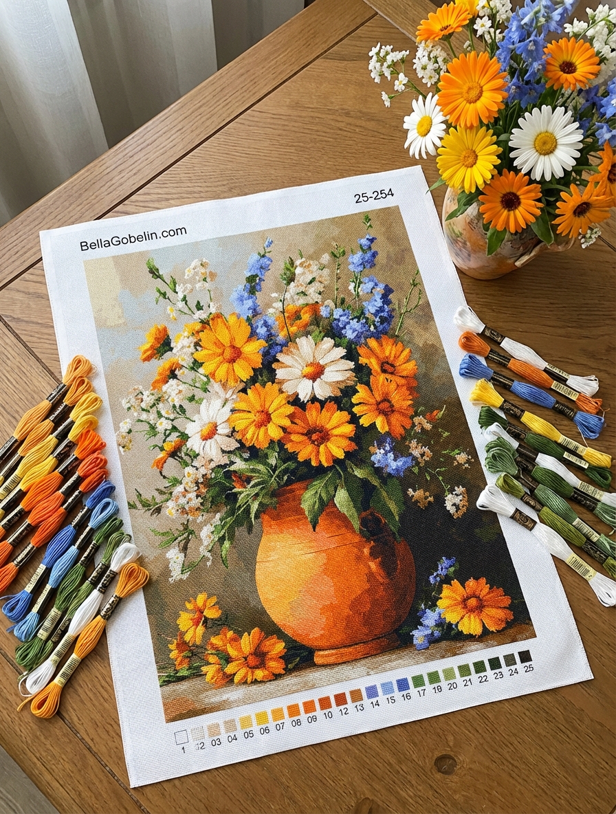 Blumenstrauß in einem Tonkrug