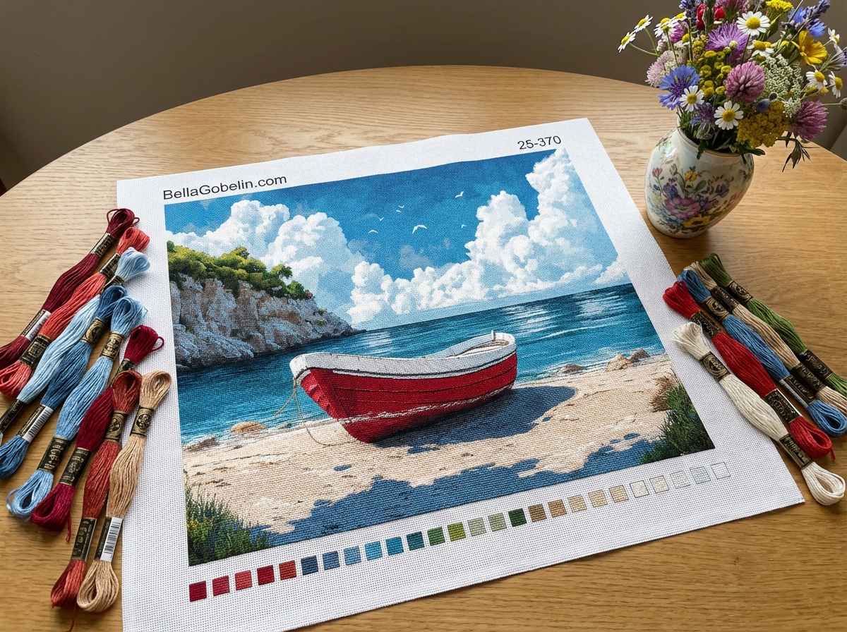 Einsames Boot in der Bucht