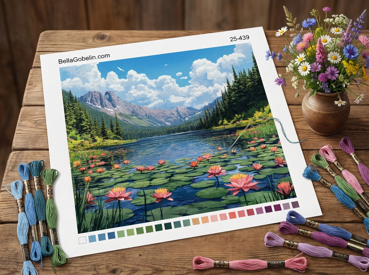 Lotusblumen im Bergsee