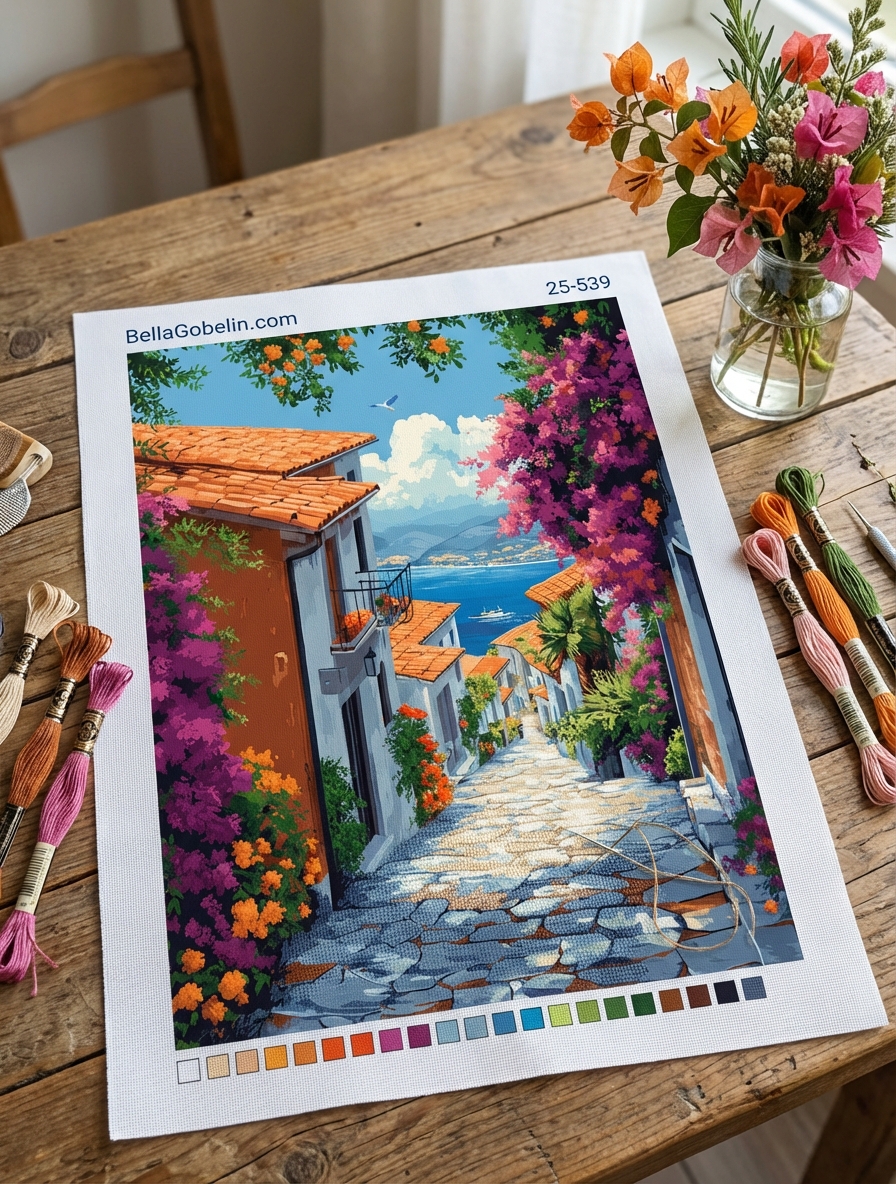 Mittelmeerstraße mit Blumen