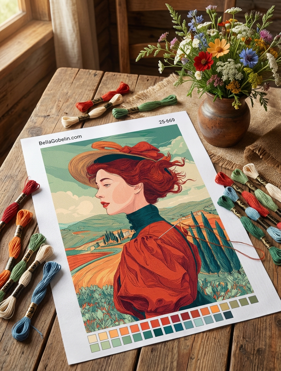 Toscana Damenporträt als Gobelin-Needlepoint