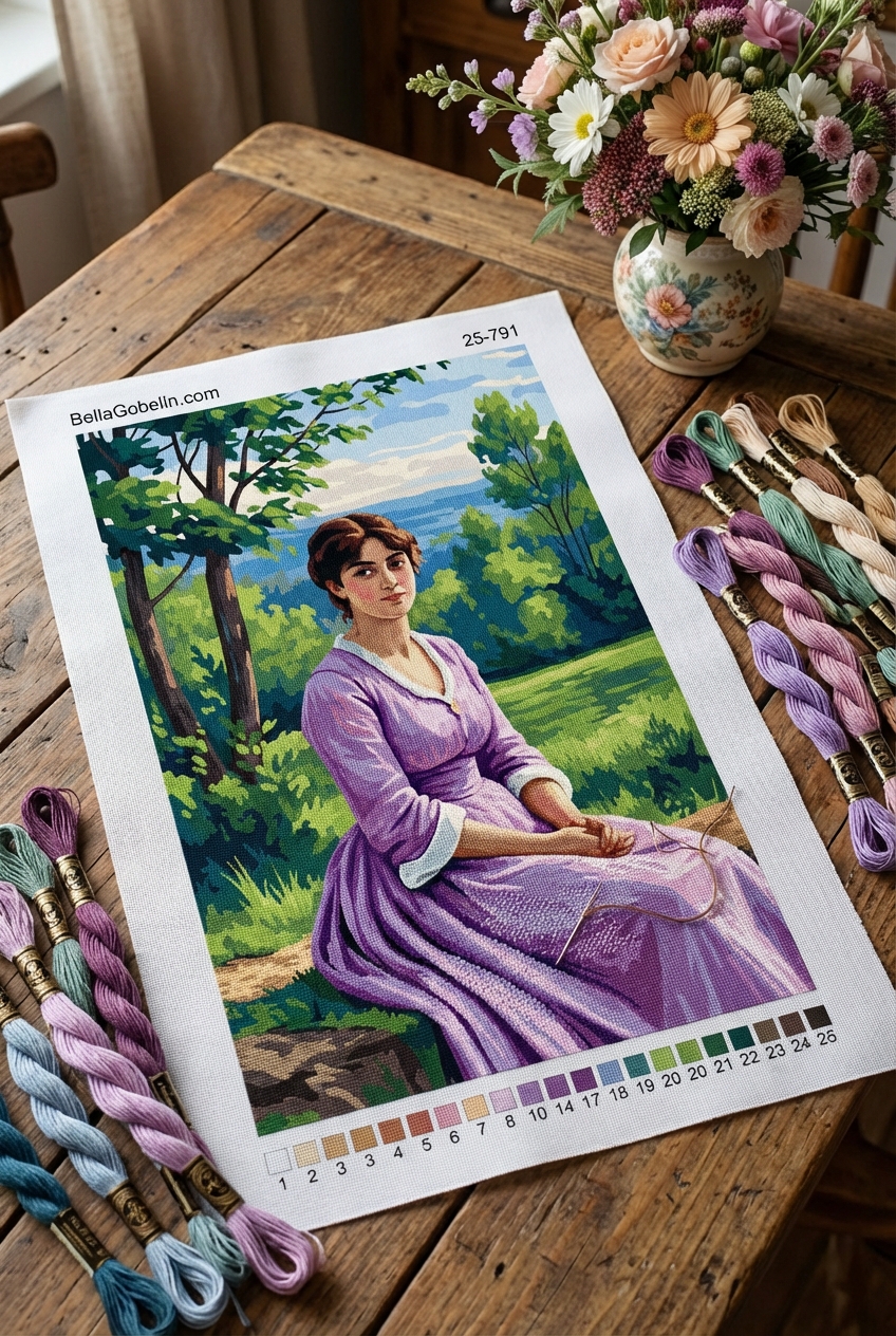 Moderne Frau in Lillakleid