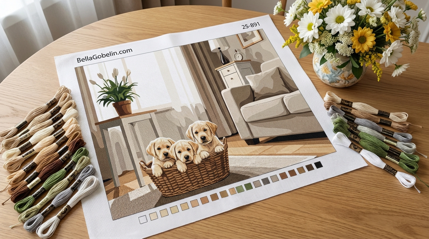 Labrador-Welpen im Korb