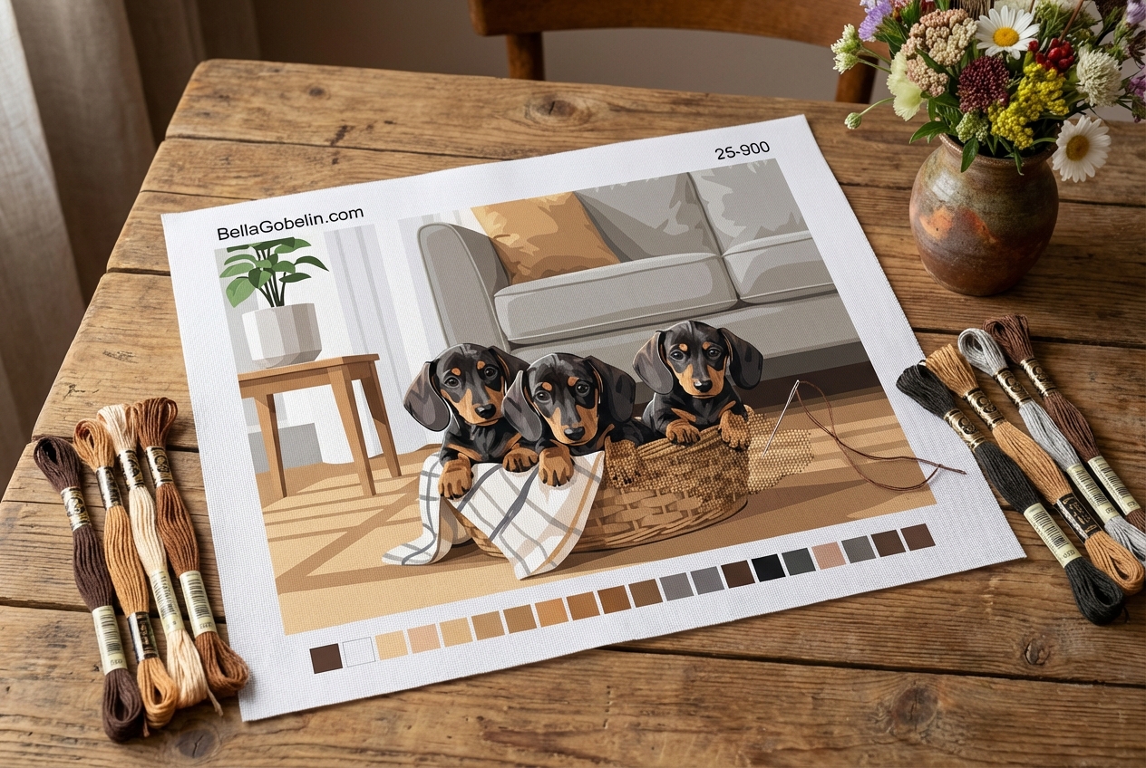 Welpen-Dackel in Korb