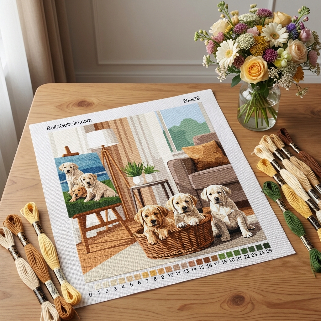 Labrador-Welpen im Wohnzimmer