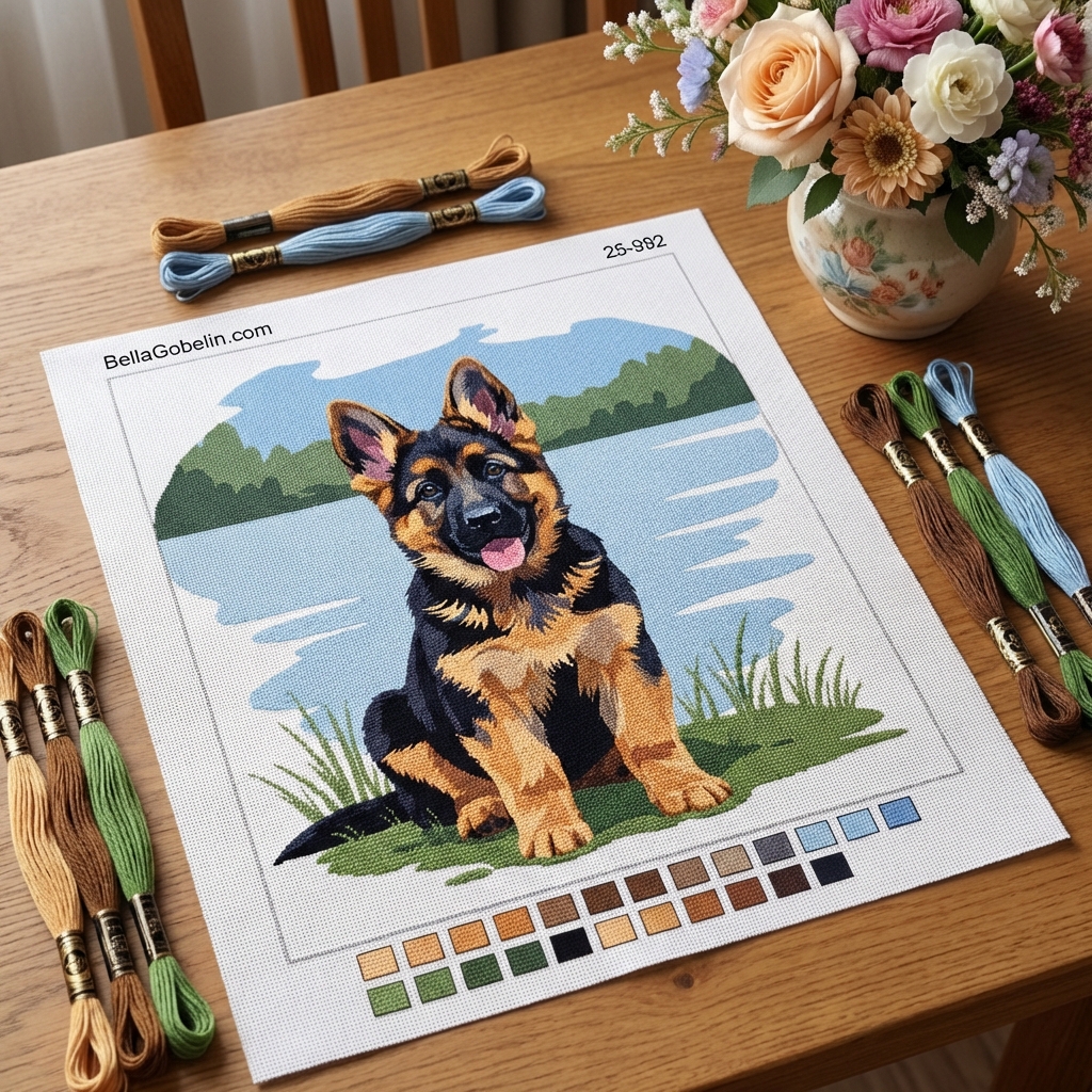 Hundeportrait - Welpen-Schäferhund am See