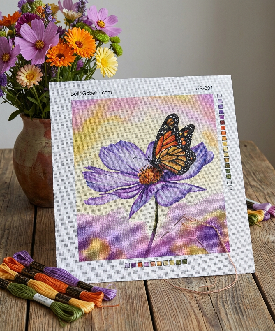 Lila Blume mit Schmetterling