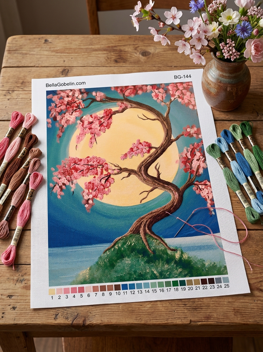 Japanische Holz und Vollmond