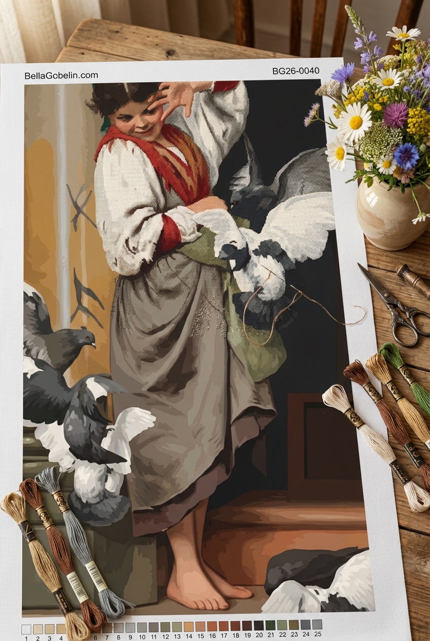 Ettore Tito - Die Kinder und die Tauben Nachbildung