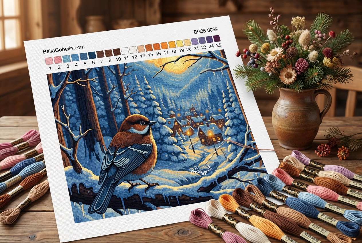 Wintervogel in einer verschneiten Landschaft