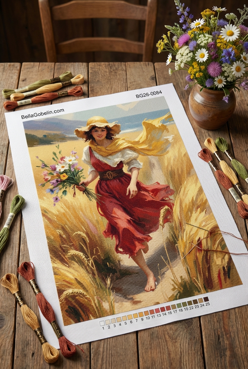 Mädchen mit Blumen auf der Wiese