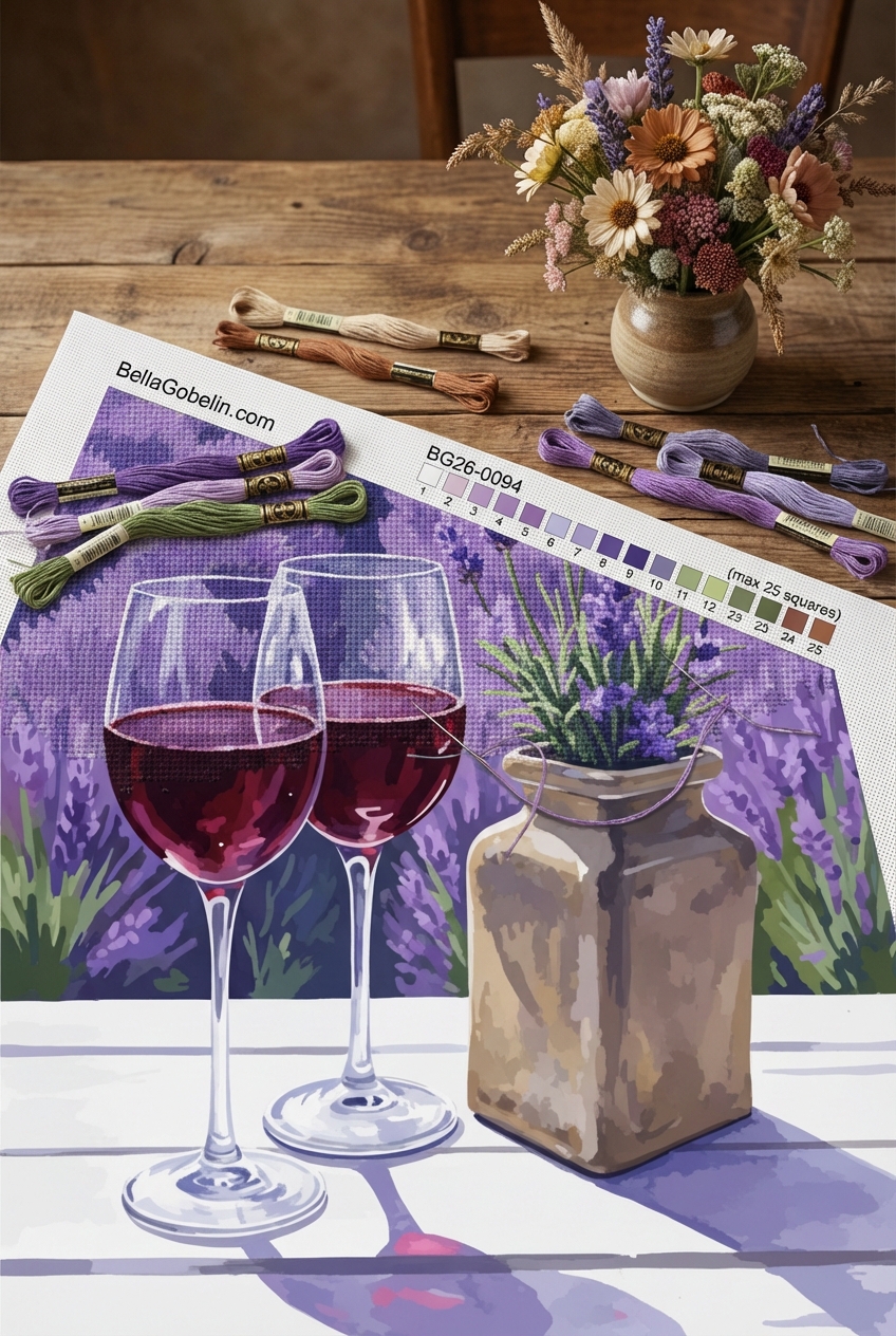 Lavendelfeld mit Wein