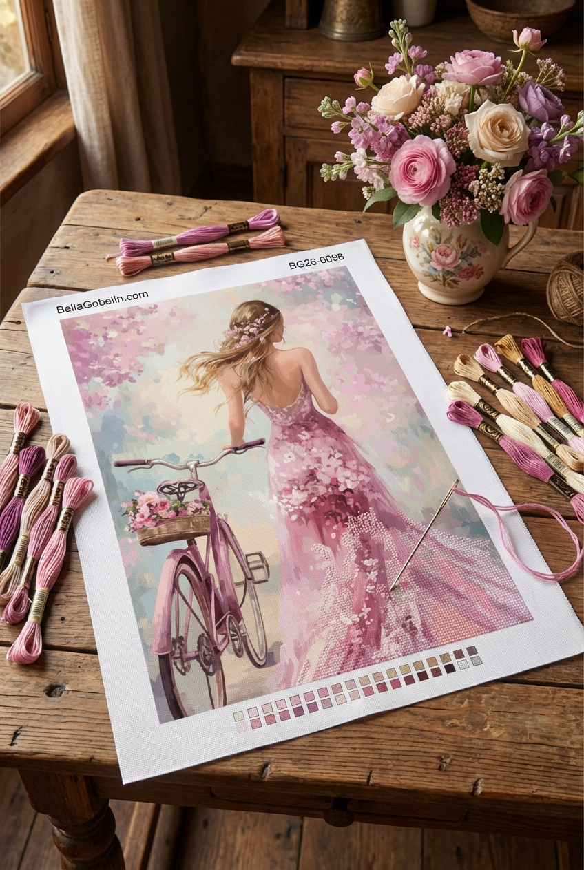 Blumenmädchen auf dem Fahrrad
