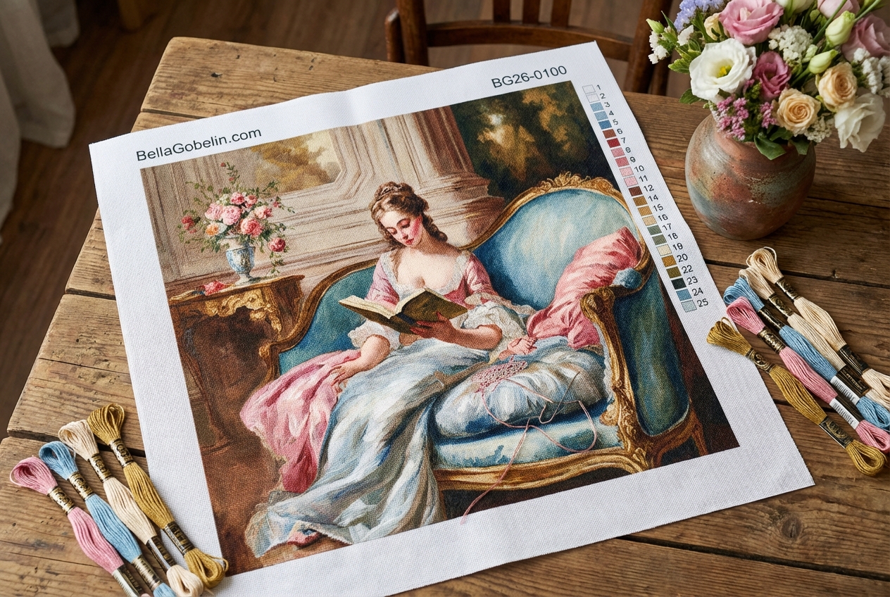 Lesende Frau im Rokoko-Stil