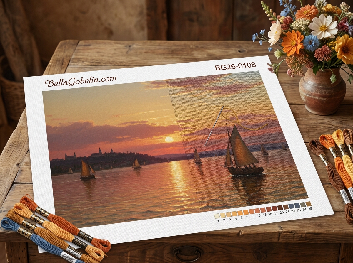 Dubovszkoj – Sonnenuntergang mit Segelschiffen Nachbildung