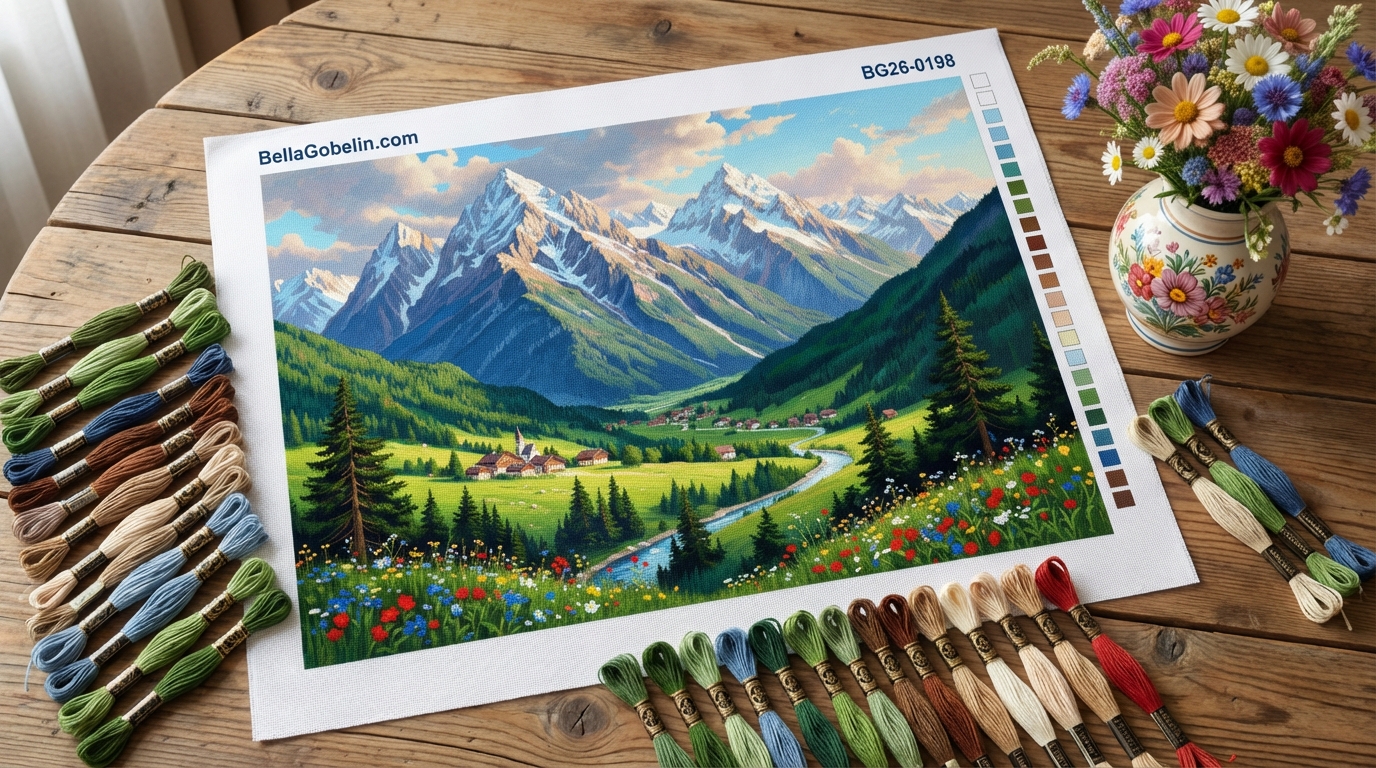 Alpenlandschaft mit Blumen