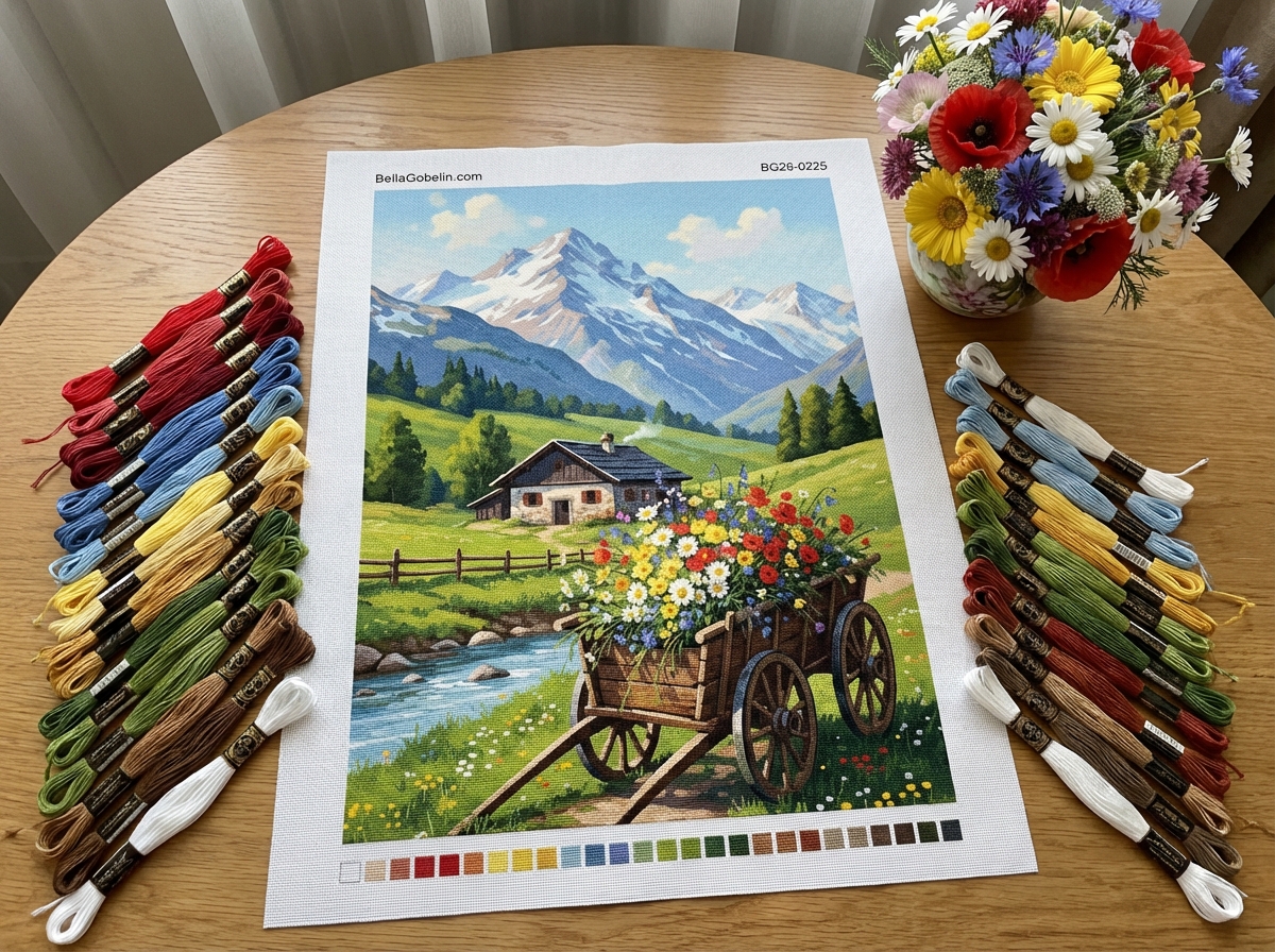 Alpenlandschaft mit blumigem Wagen – BG26-0225