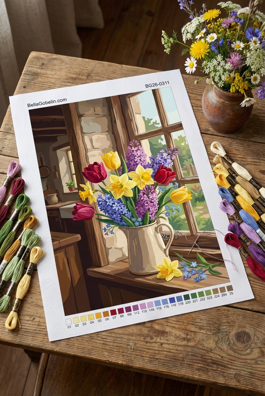 Frühlingsstrauß am Fenster