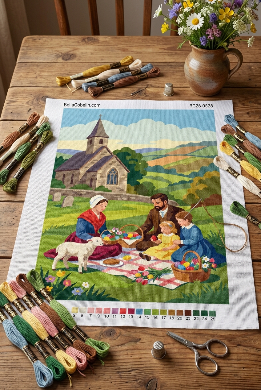 Oster-Picknick auf dem Feld