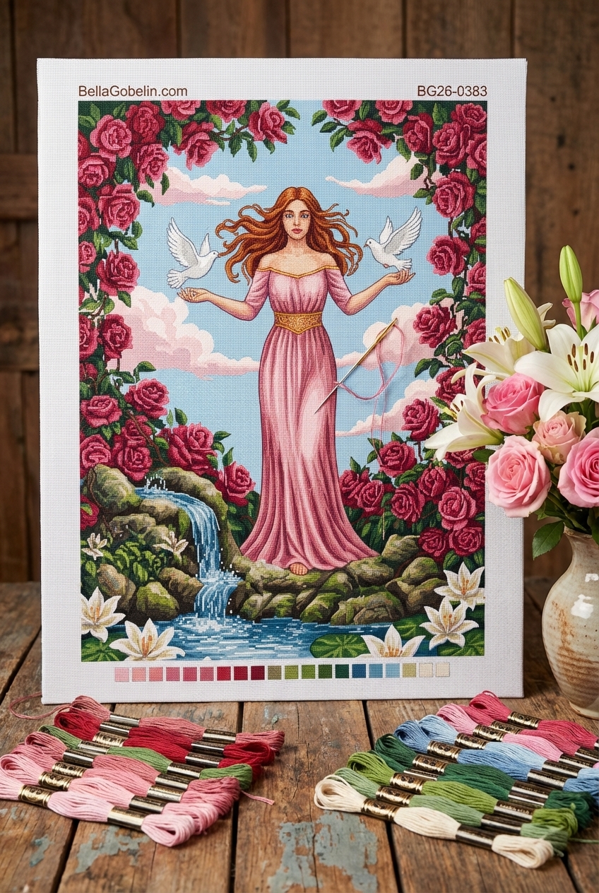 Frau in einem Rosengarten