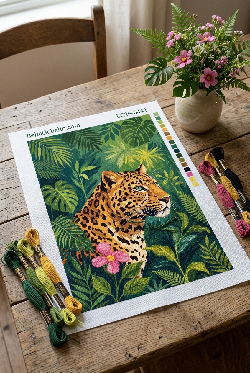 Leopard im Dschungel (Gobelin)