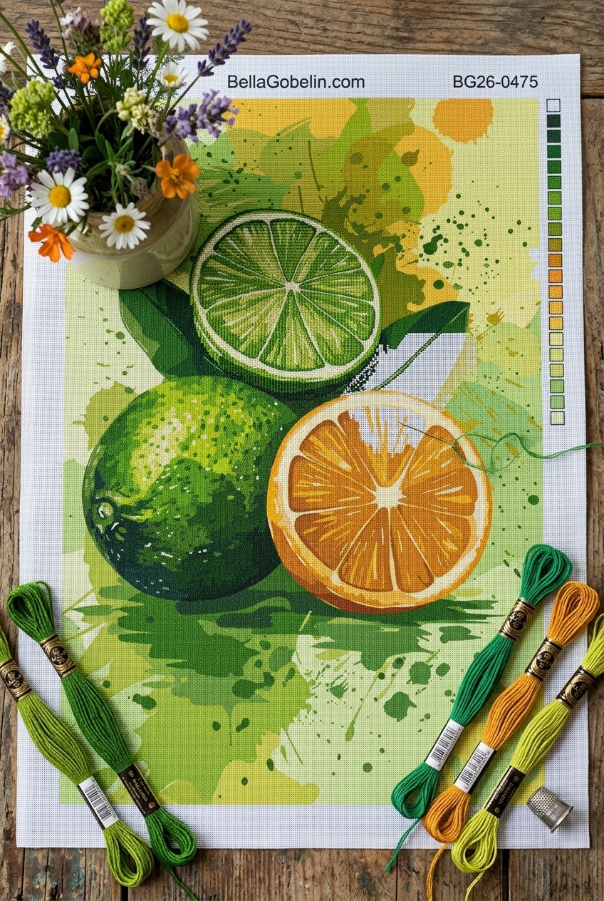 Erfrischende Zitrusfrüchte im Aquarell-Stil für Gobelin