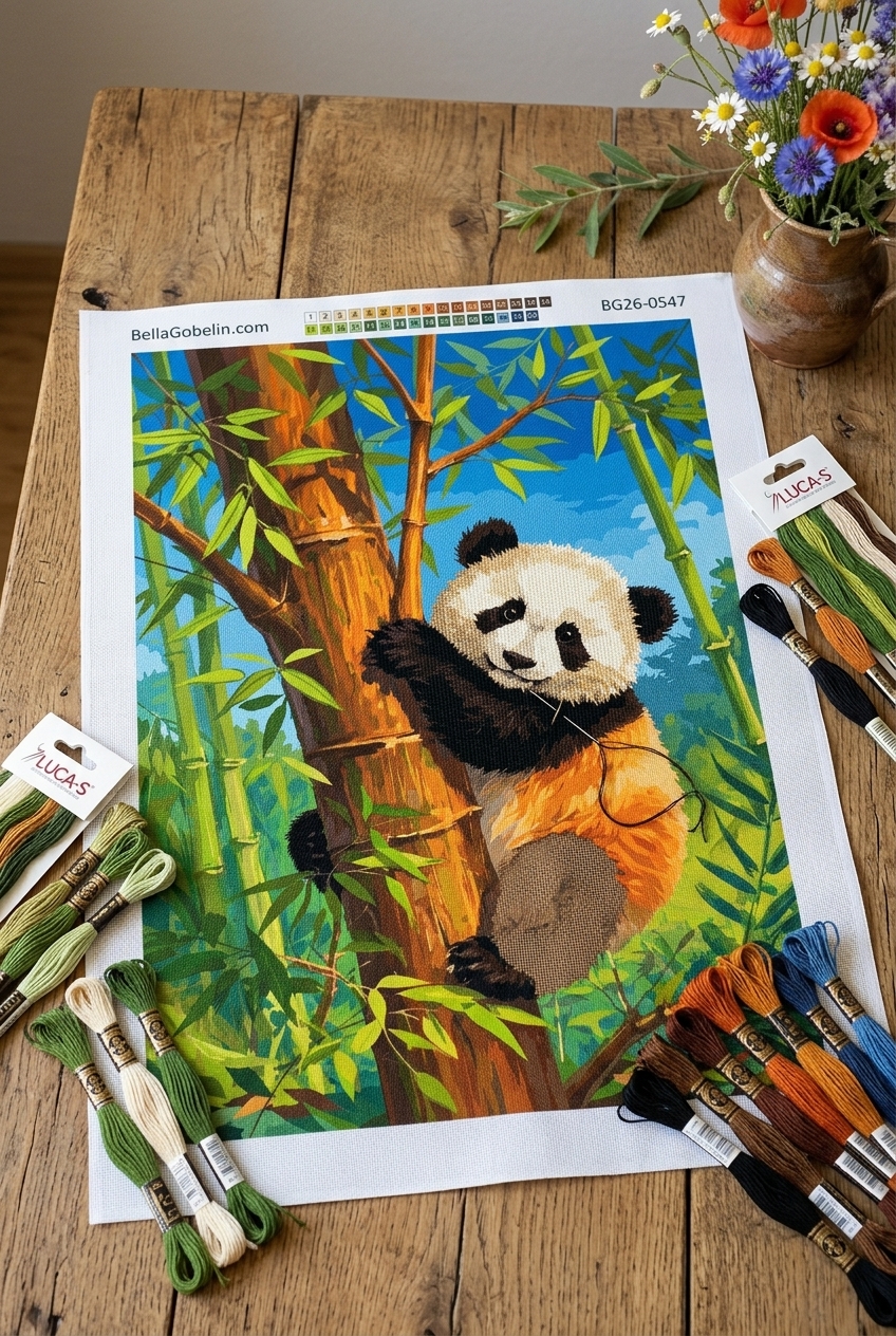Panda im Bambuswald als Gobelin