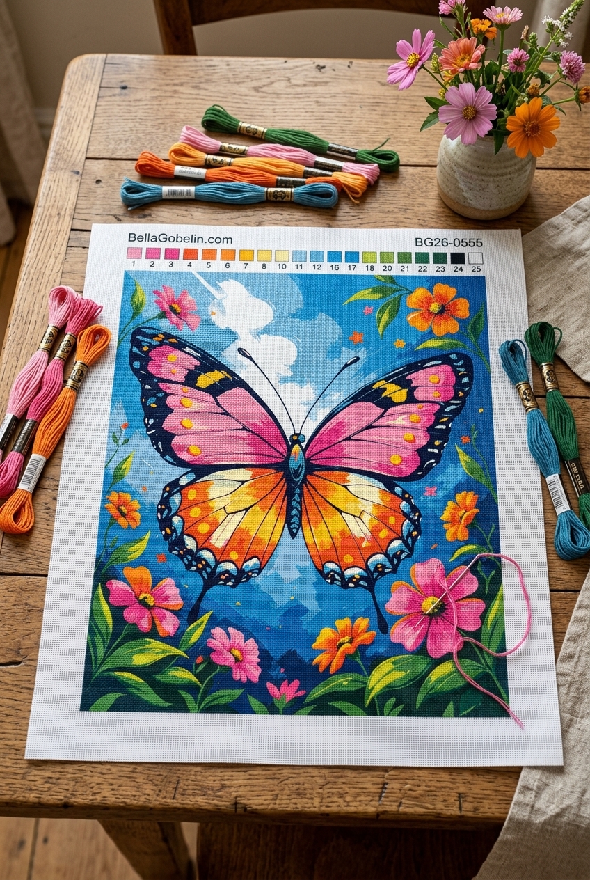 Bunter Schmetterling zwischen Blumen