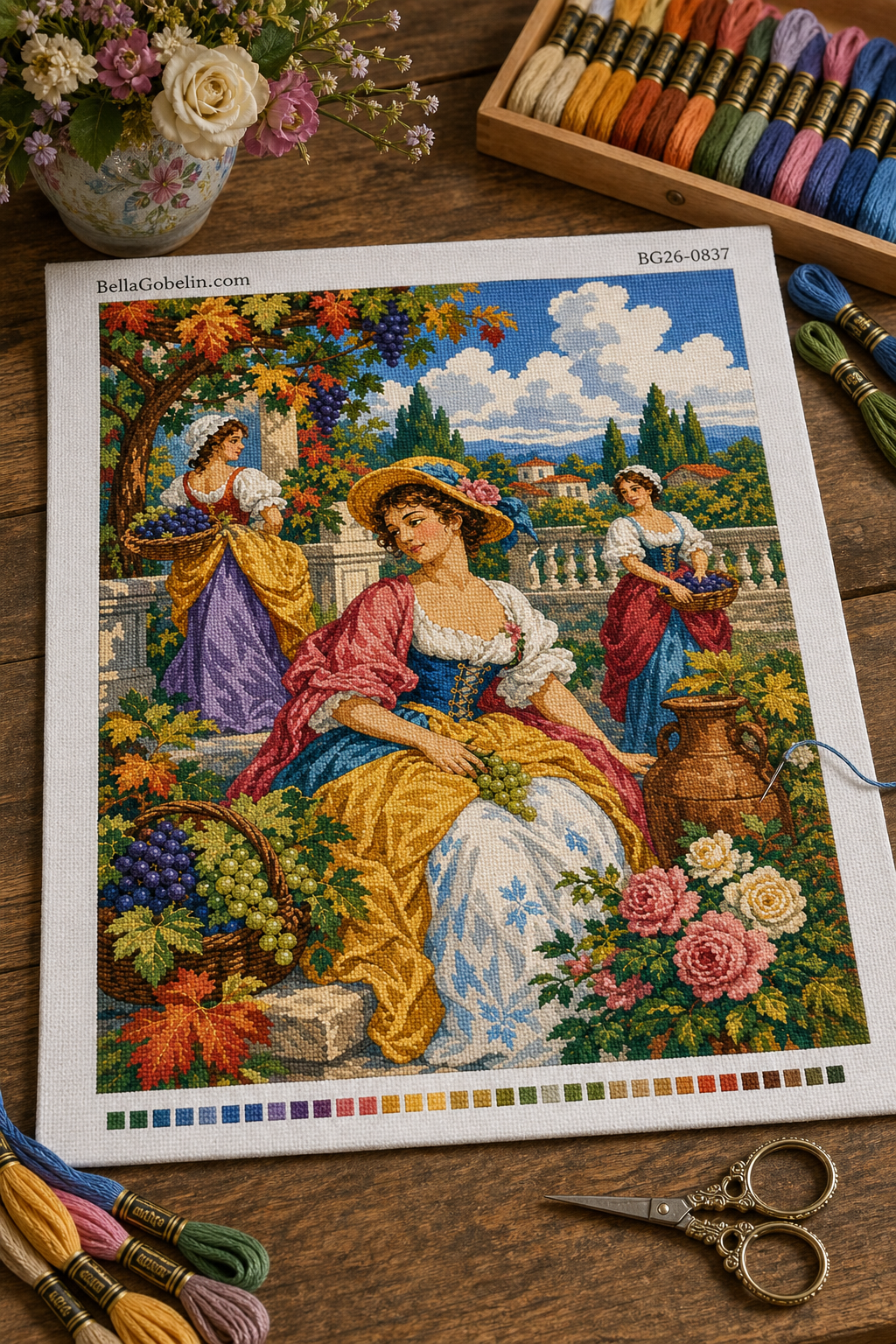 Weinlese-Hofdame Gobelin Lebensbild