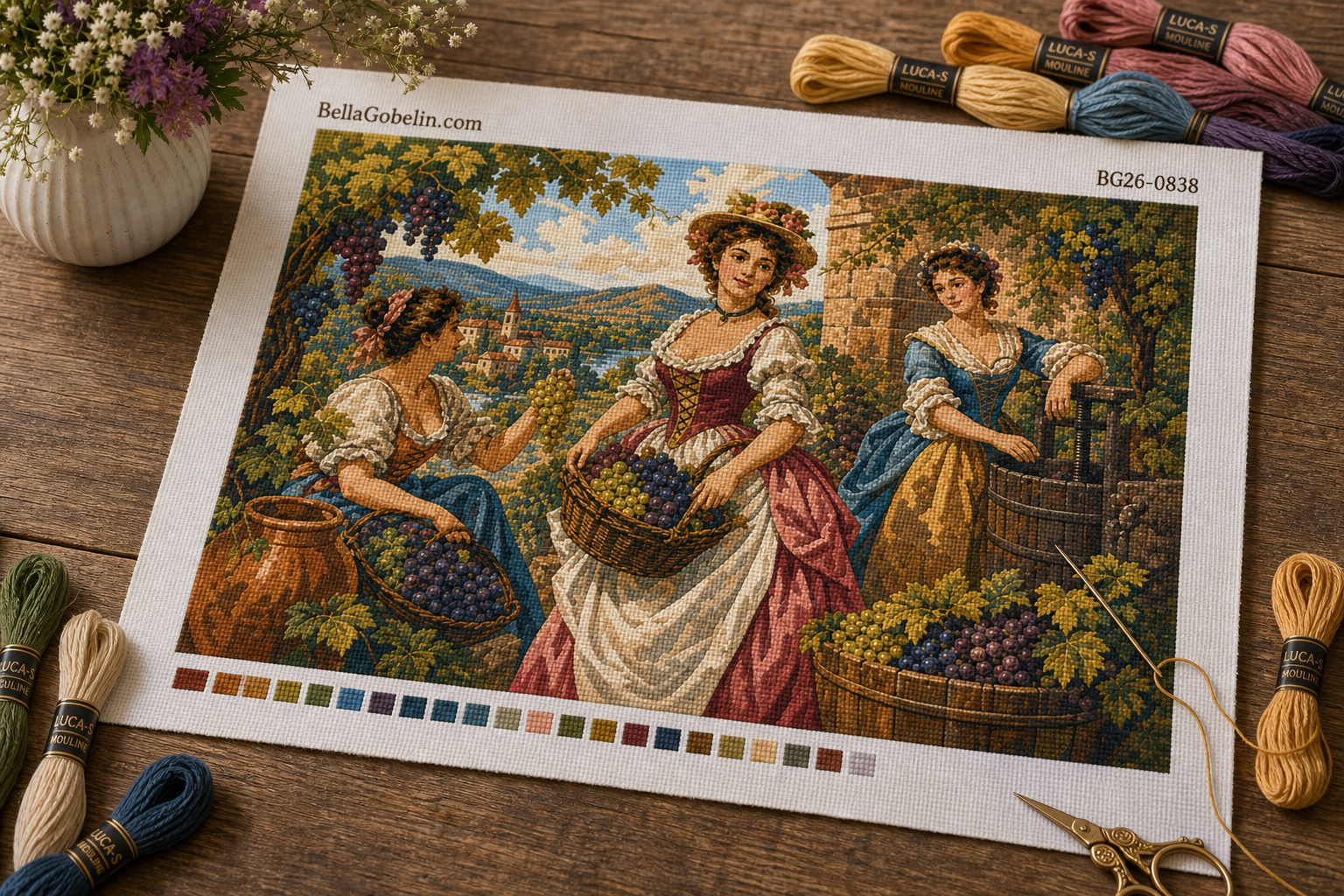 Weinlese-Hofdame Gobelin Lebensbild