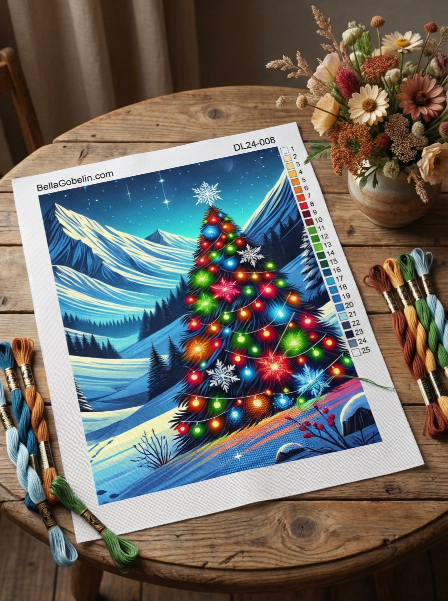 Strahlender Weihnachtsbaum in den Bergen