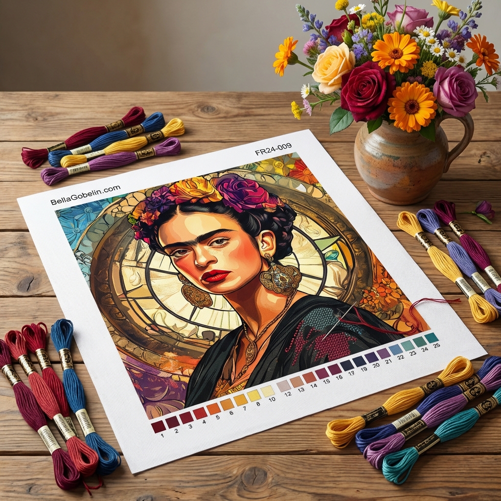 Frida Kahlo Porträt im Stil von Alphonse Mucha