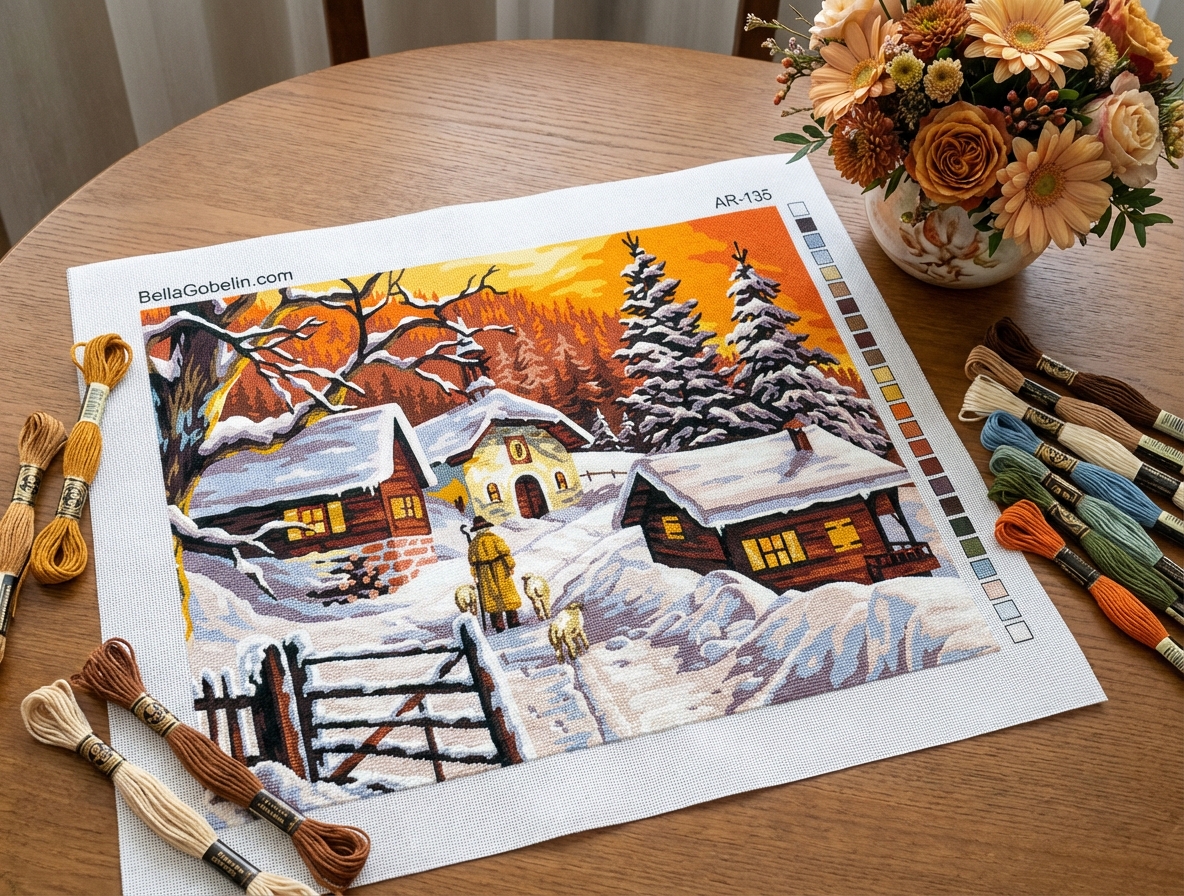 Schneebedeckte Häuser im Dorf