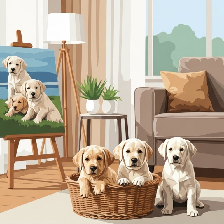 Labrador kölykök a nappaliban