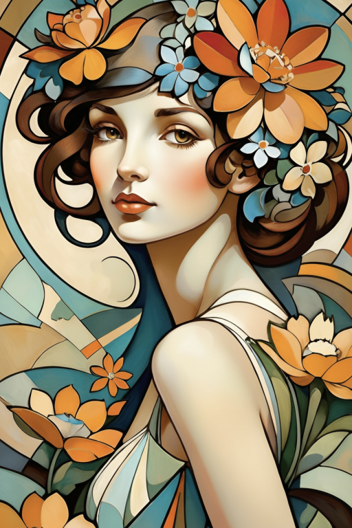 Alphonse Mucha stílusú portré