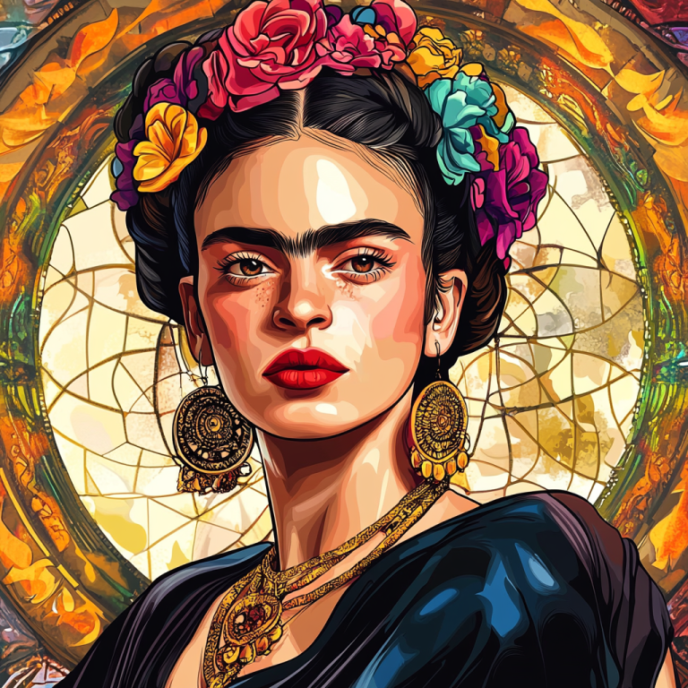 Frida Kahlo portré Alphonse Mucha stílusban