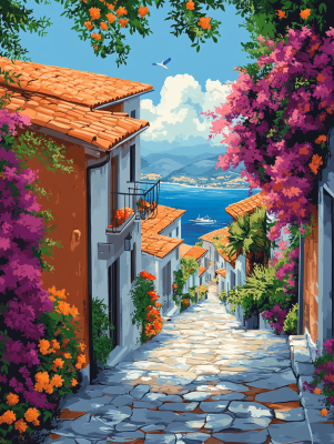 Mittelmeerstraße mit Blumen