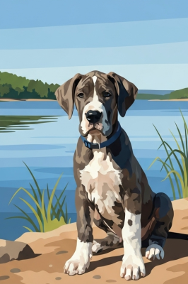Hundeportrait – Deutscher Dogge Welpe am See