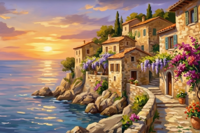 Promenade am Meer bei Sonnenuntergang