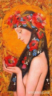 Dame im blumigen Tuch