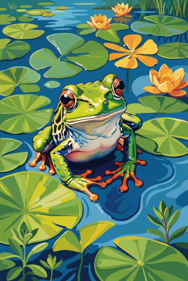 Frosch zwischen Seerosen