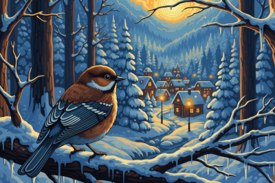 Wintervogel in einer verschneiten Landschaft