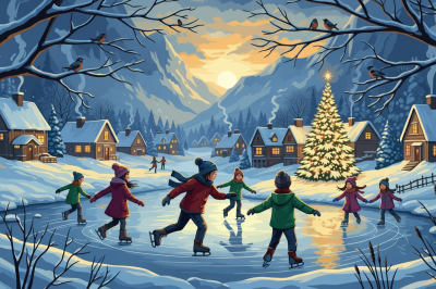 Winterliches Eislaufen in ländlicher Umgebung