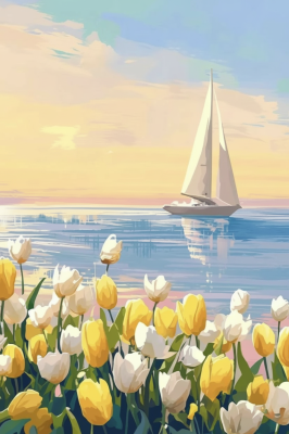 Segelboot mit Tulpenmustern
