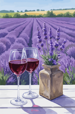 Lavendelfeld mit Wein