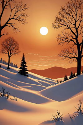 Winterlandschaft mit orangefarbener Himmelsgestaltung
