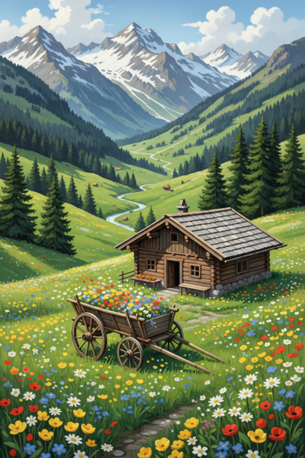Alpenlandschaft mit blühender Wiese – BG26-0230